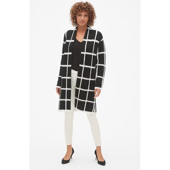 GAP Black & White Longline Plaid Open-Front Cardigan Sweater // XS - Picture 1 of 10